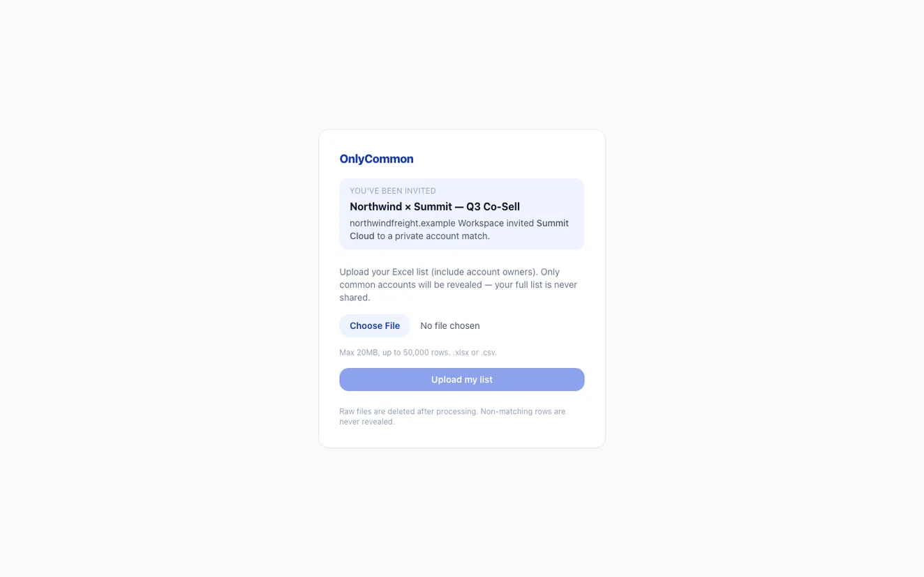 OnlyCommon private partner upload screen